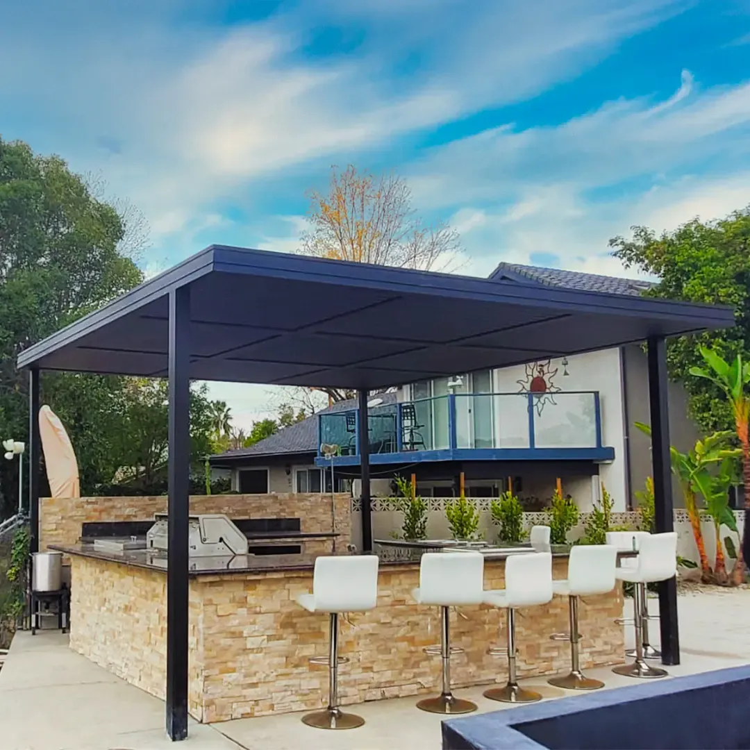 Black Profile 24 Pergola, installed by Mulholland Brand