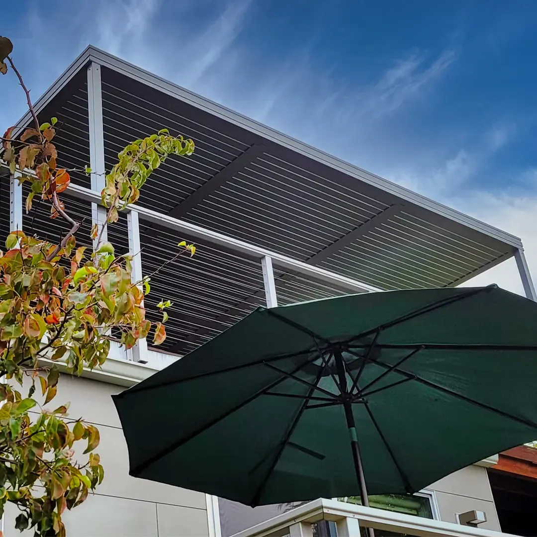 Black Profile 24 Pergola, installed by Mulholland Brand