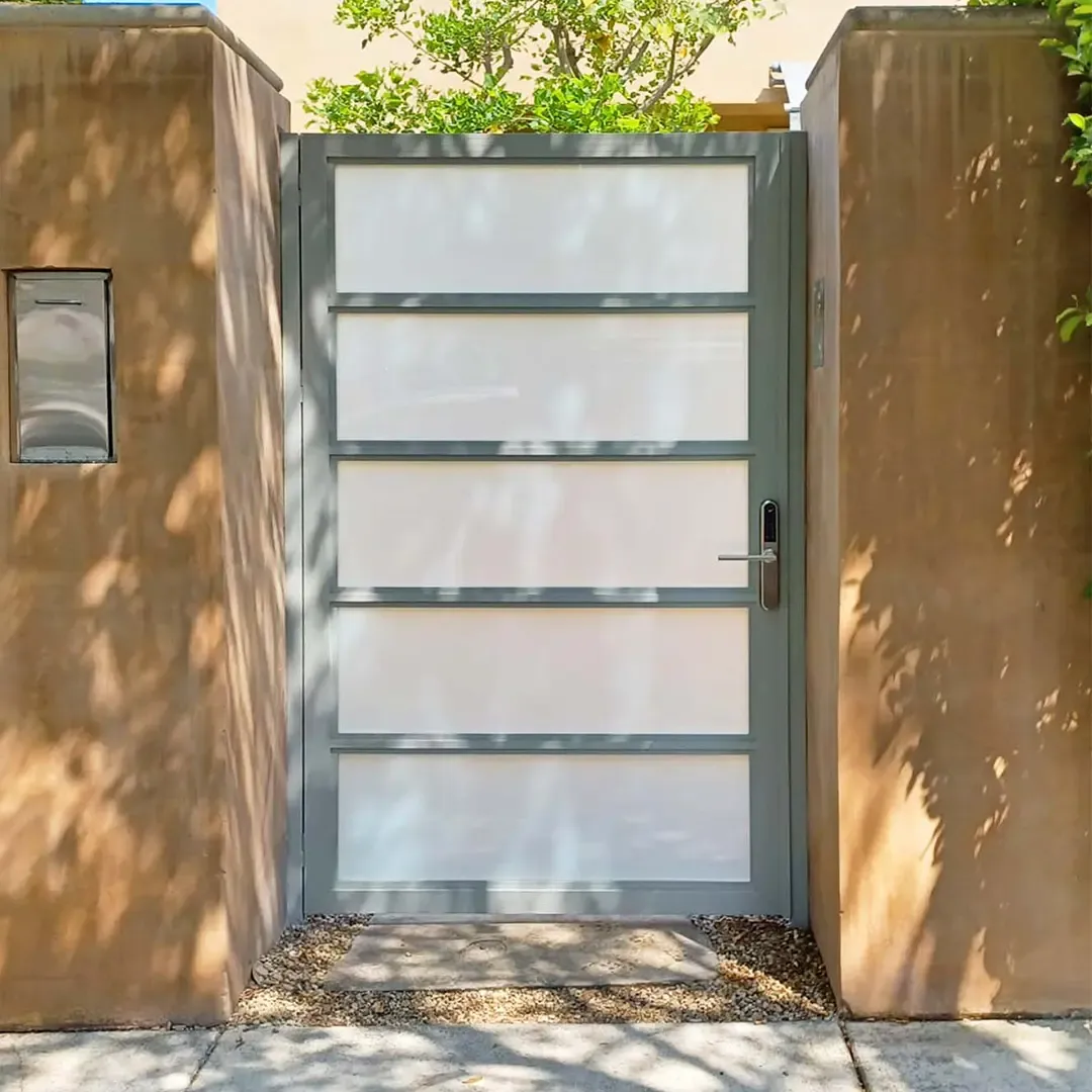 White Glass Pedestrian Gate, installed by Mulholland Brand