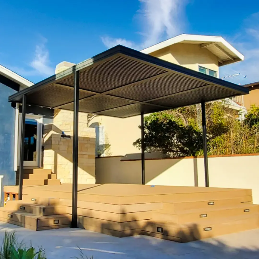 Black Profile 24 Pergola, installed by Mulholland Brand