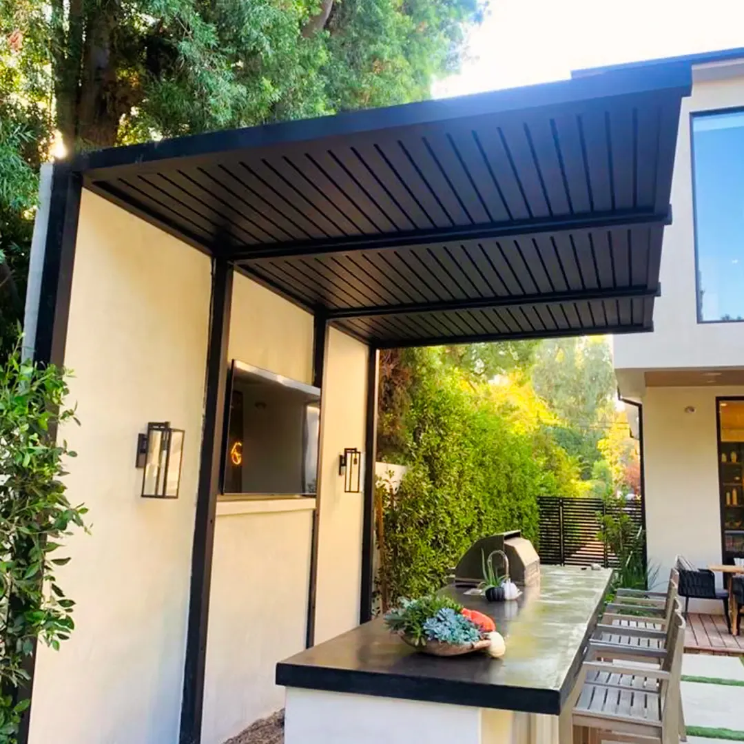 Black Profile 24 Pergola, installed by Mulholland Brand