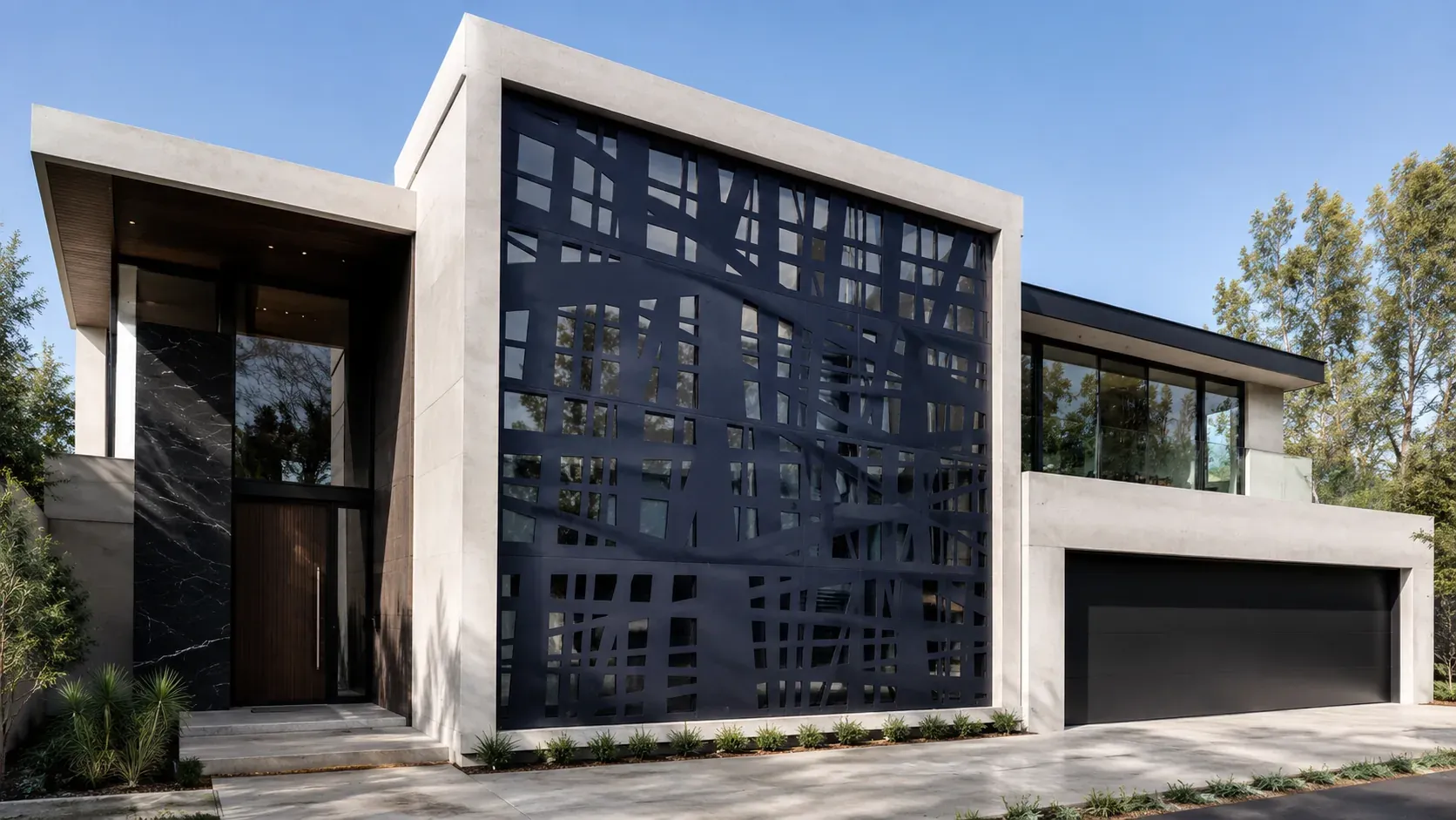 A laser-cut aluminum screen on a contemporary building