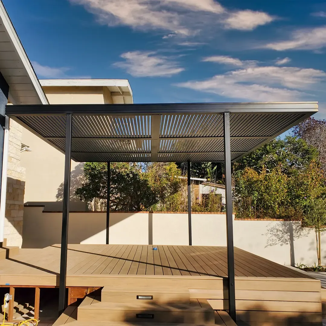 Black Profile 24 Pergola, installed by Mulholland Brand