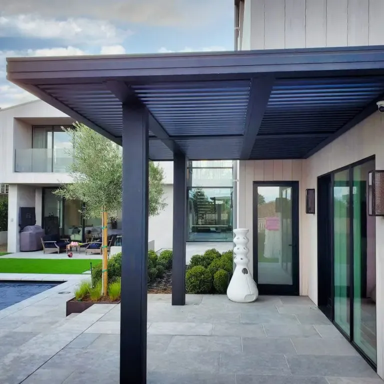 Black Profile 24 Pergola, installed by Mulholland Brand