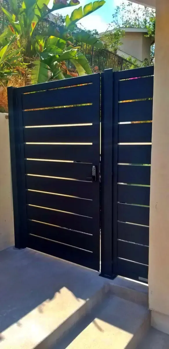 Black aluminum side entry gate