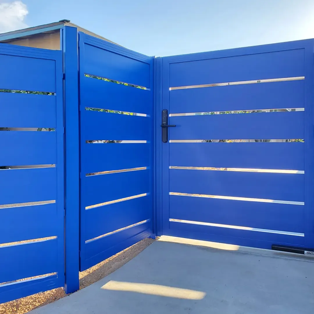 Blue Profile 24 Pedestrian Gate and Fencing, installed by Mulholland Brand