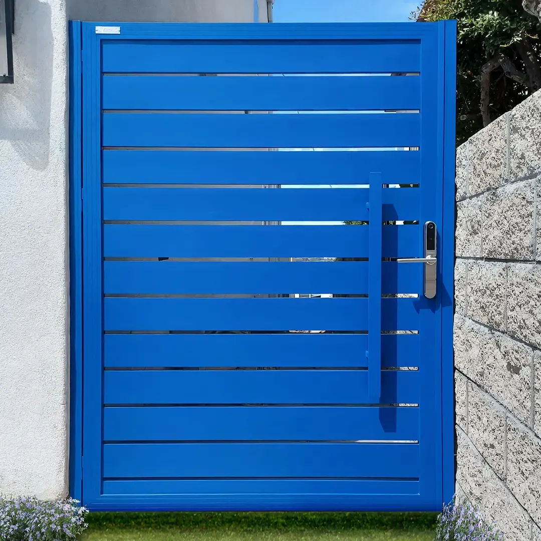 Blue Profile 24 Pedestrian Gate, installed by Mulholland Brand