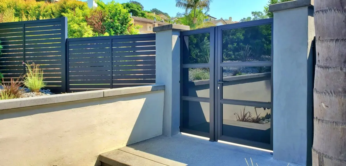 Black Glass Front Gate and Profile 24 fencing, Mulholland gates
