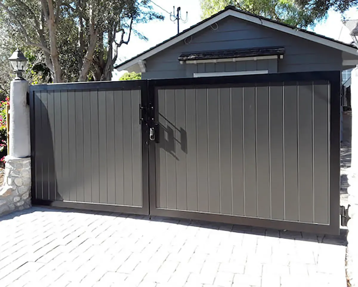 Dark wood driveway gate