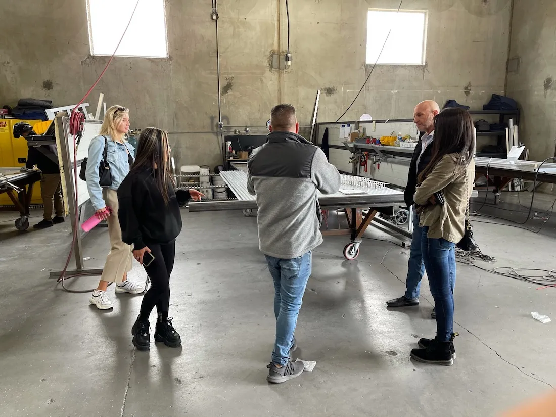 Gate and fence samples on the Mulholland Brand showroom floor