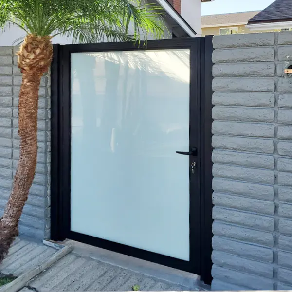 Full White Glass Pedestrian Gate with Black Frame, Mulholland, Mulholland gates