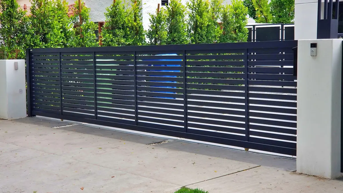 Black specialty aluminum driveway gate