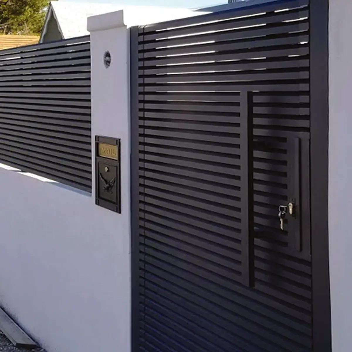 Hi-Tech aluminum entry gate with mailbox slot