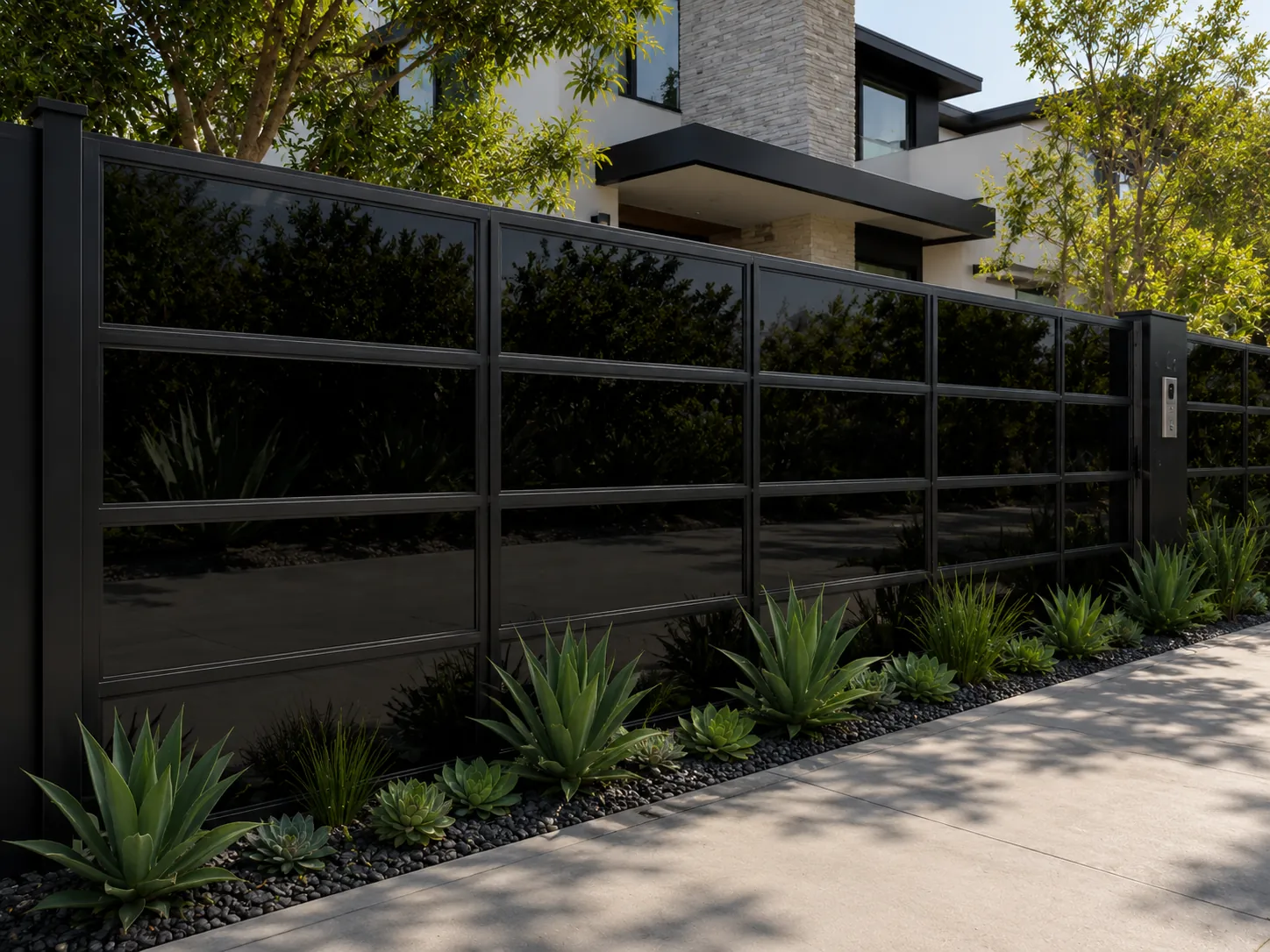 Glass Series aluminum fencing, Black Glass, completed installation