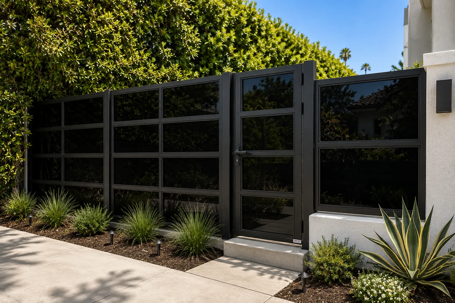 Glass Series aluminum fencing, Black Glass, completed installation
