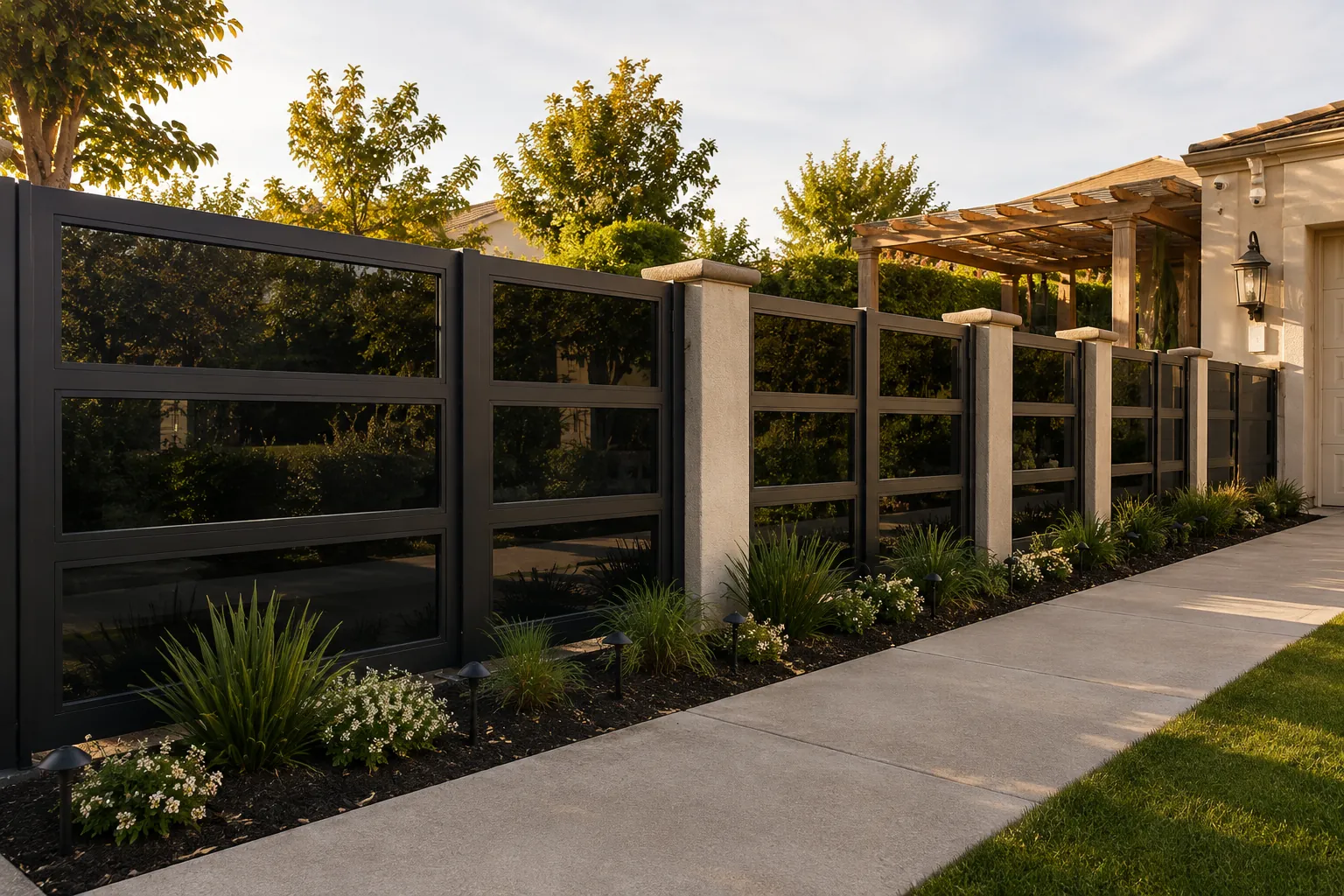 Glass Series aluminum fencing, Black Glass, completed installation
