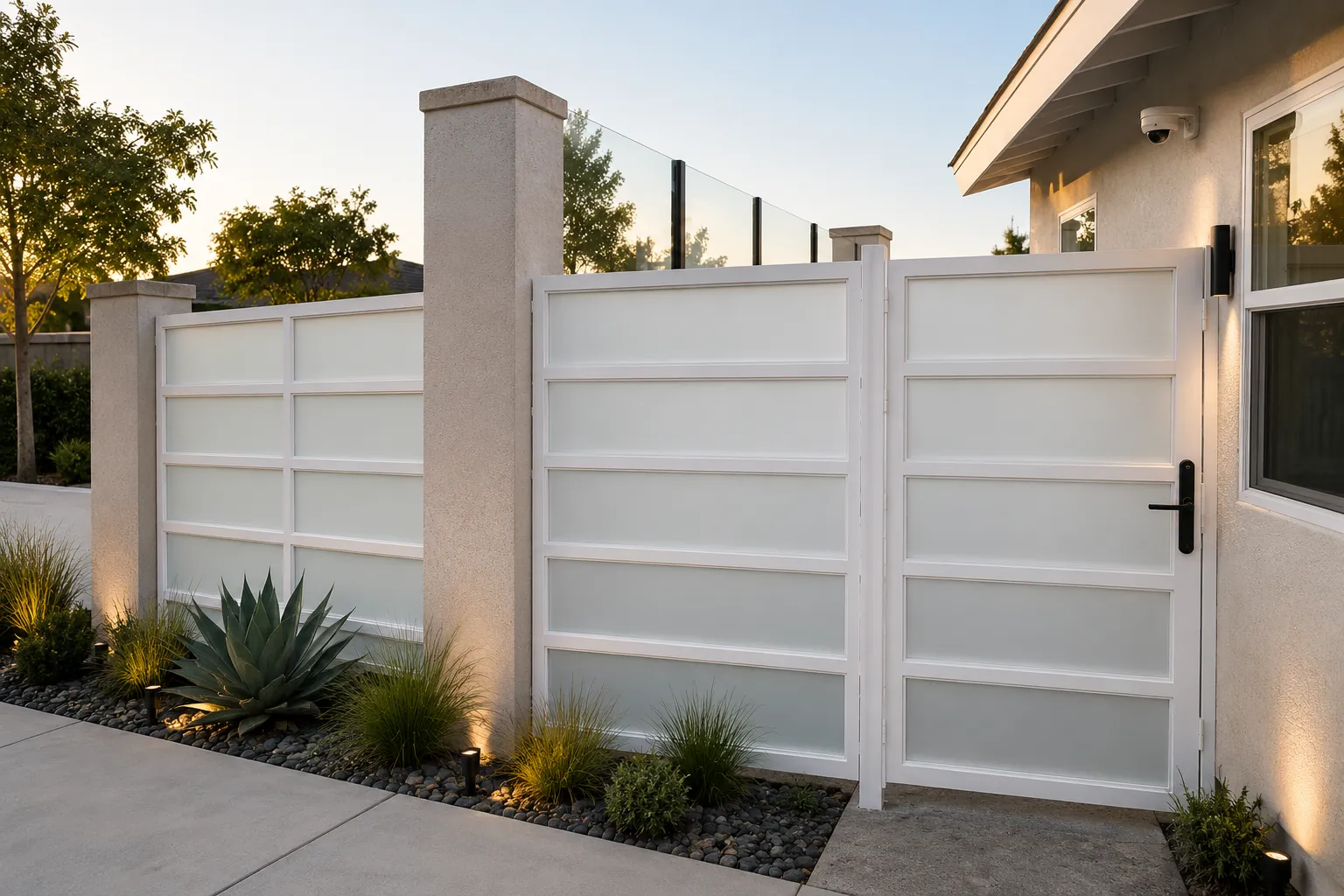 Glass Series aluminum fencing, White Glass, completed installation