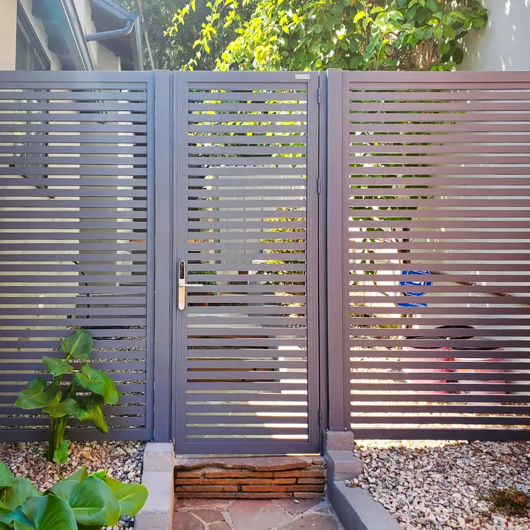 Grey Profile 24 Pedestrian Gate and Fencing, installed by Mulholland Brand