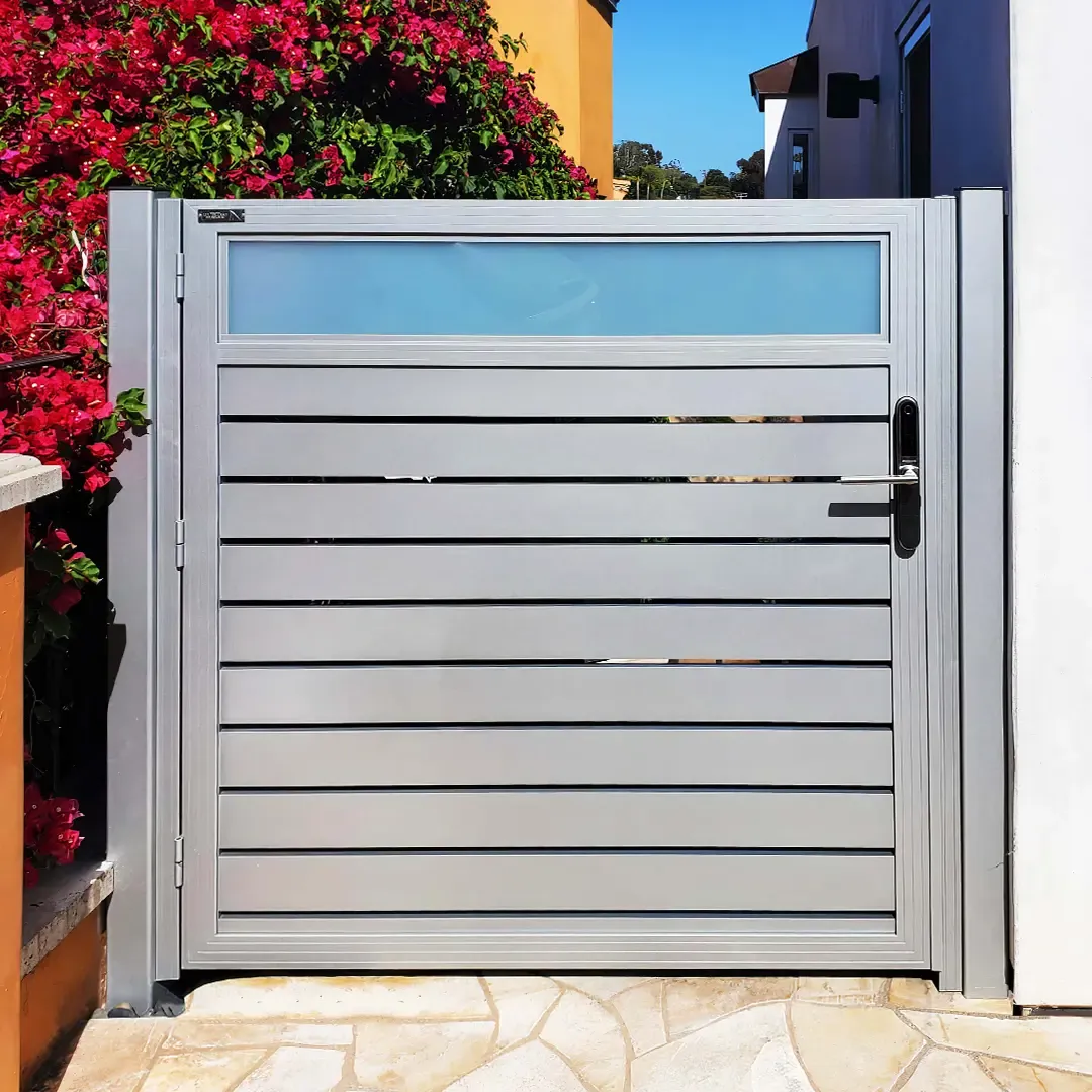 Grey Mixed Profile 24 Pedestrian Gate with White Glass, installed by Mulholland Brand