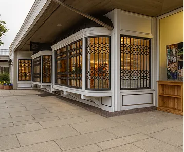 Commercial retractable security gates across a storefront