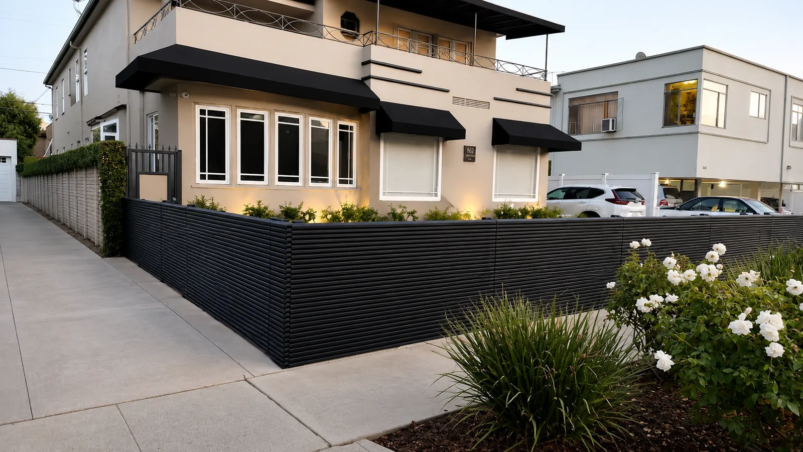 Hi-Tech aluminum fencing, 45° Angle, completed installation