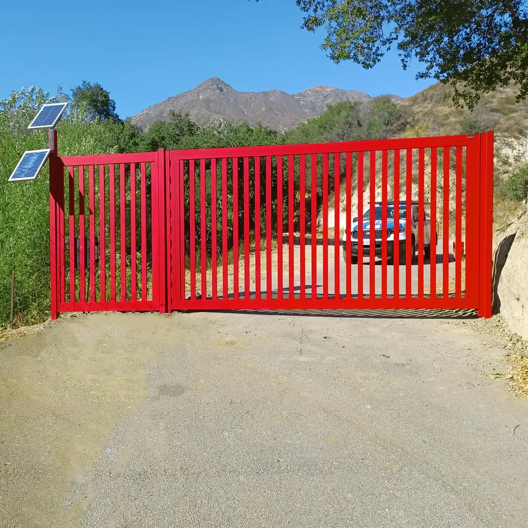 Red Vertical Profile 24 Driveway Gate, installed by Mulholland Brand