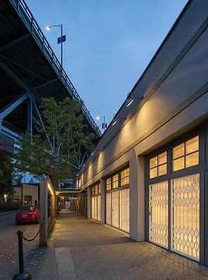 Commercial security gates across a storefront