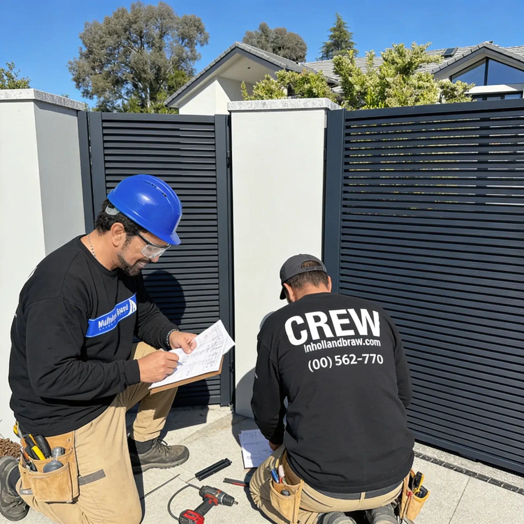 A Mulholland Brand crew installing an aluminium gate