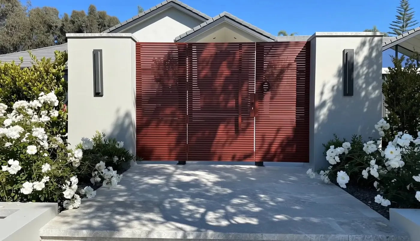 Walk Gates — custom aluminum by Mulholland Brand, installed across Southern California
