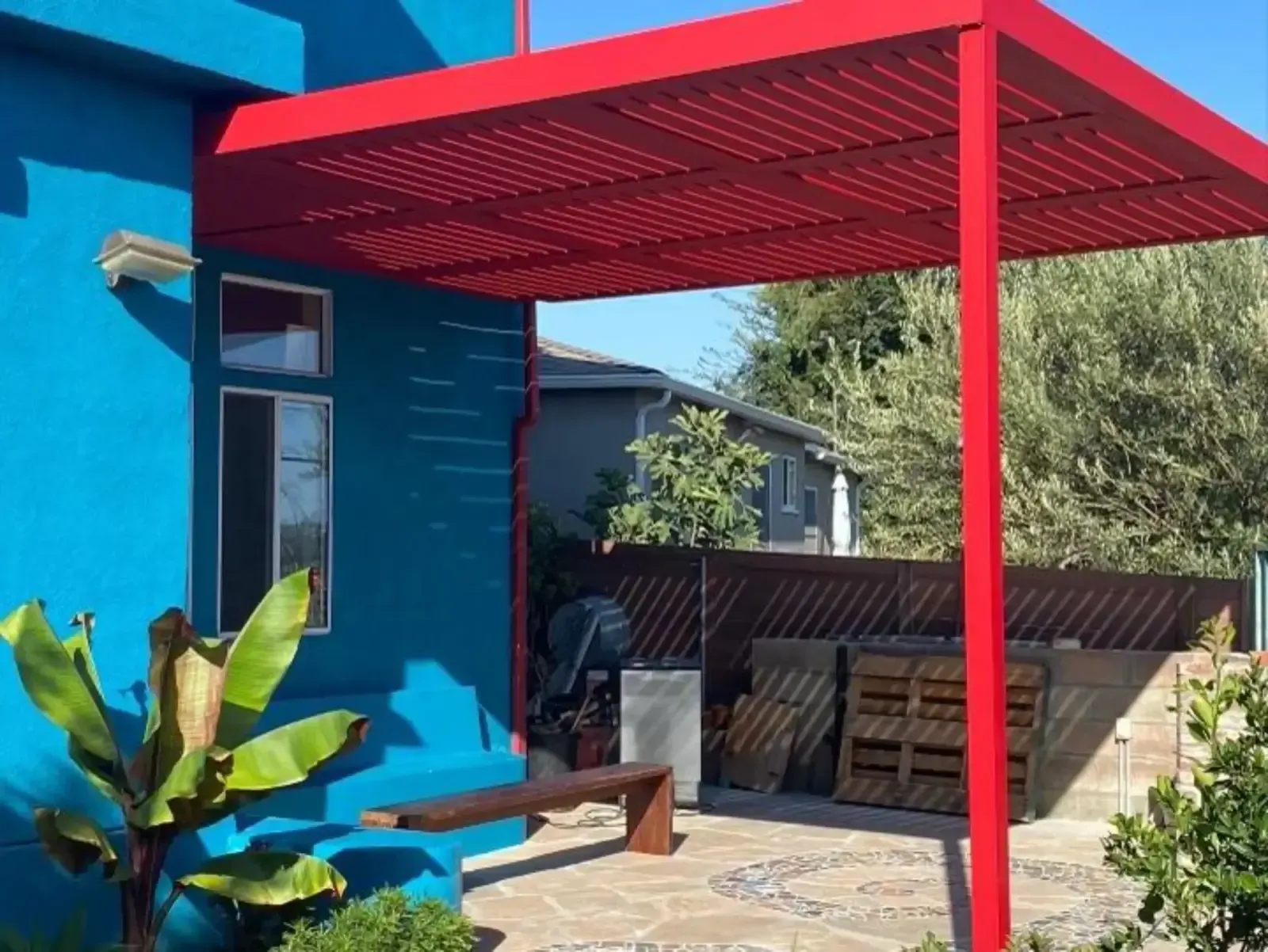 Aluminum pergola installed by Mulholland Brand
