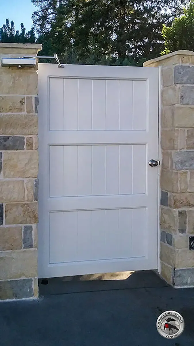 White wood side entry gate