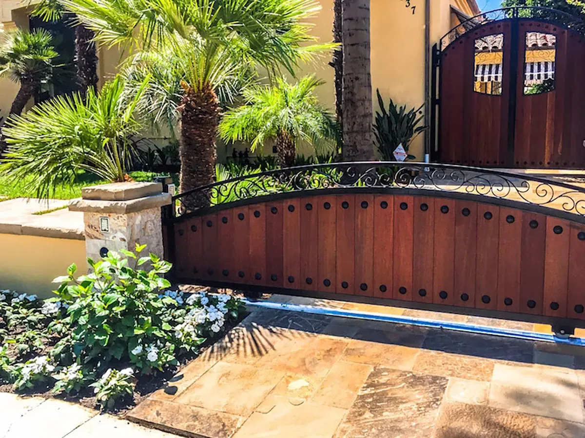 Wood driveway gate and side entry