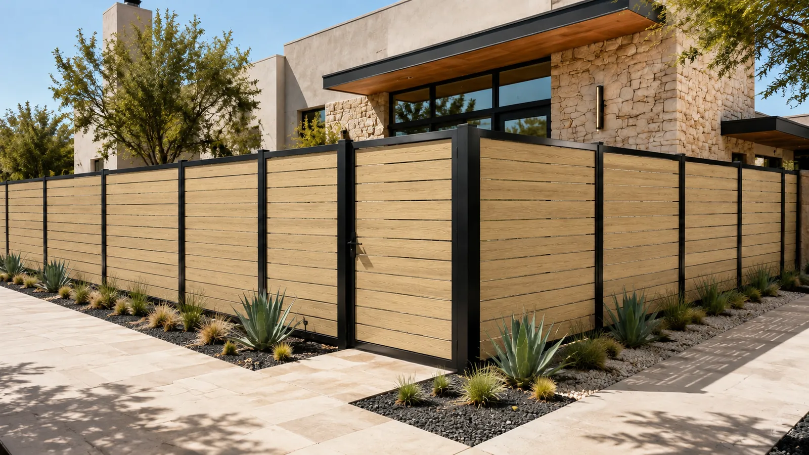 Wood-Like aluminum fencing, Cedar, completed installation