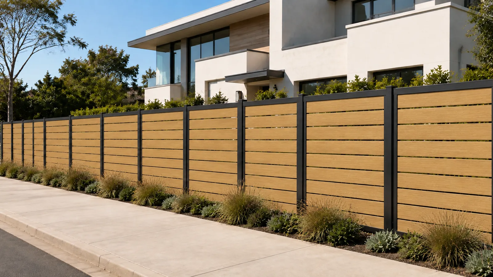 Wood-Like aluminum fencing, Cedar, completed installation