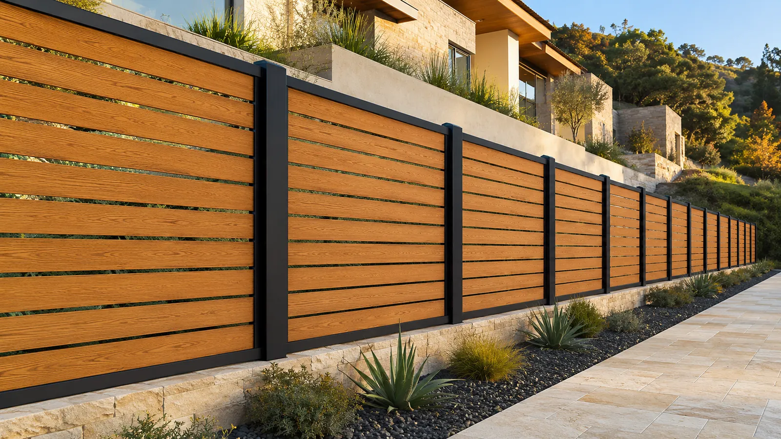 Wood-Like aluminum fencing, Cedar, completed installation