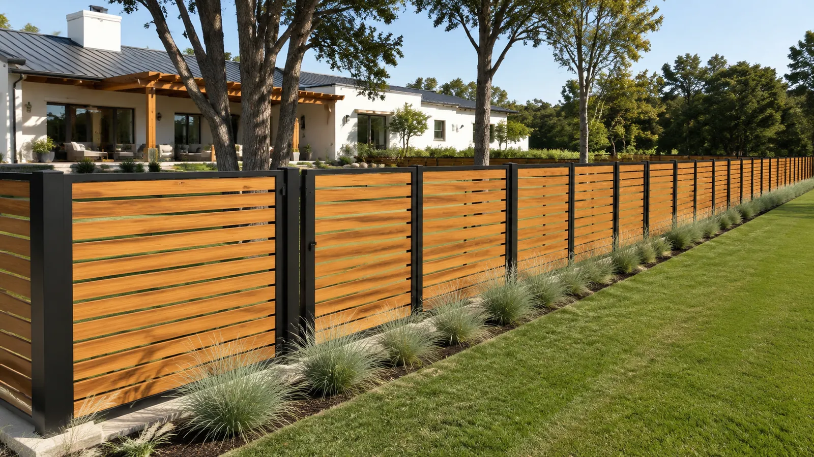 Wood-Like aluminum fencing, Cedar, completed installation