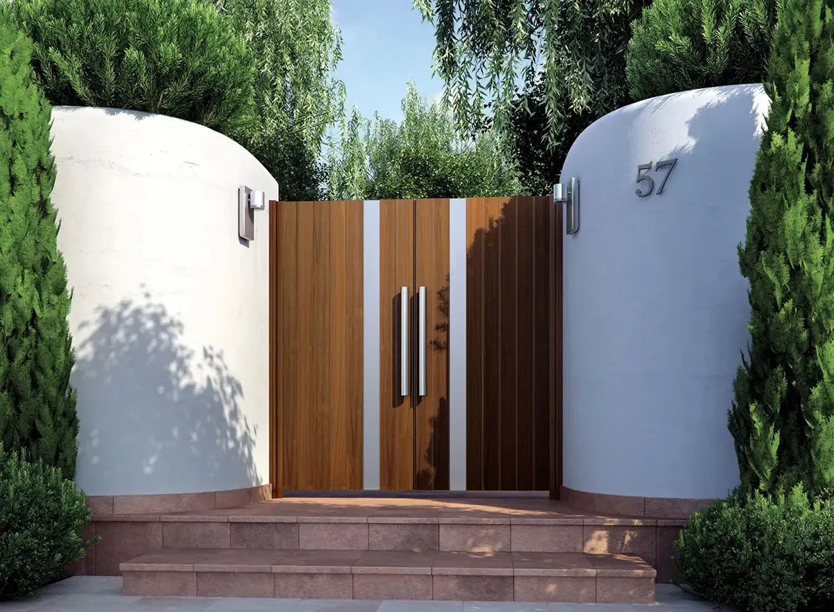 Woodlike aluminum entry gate