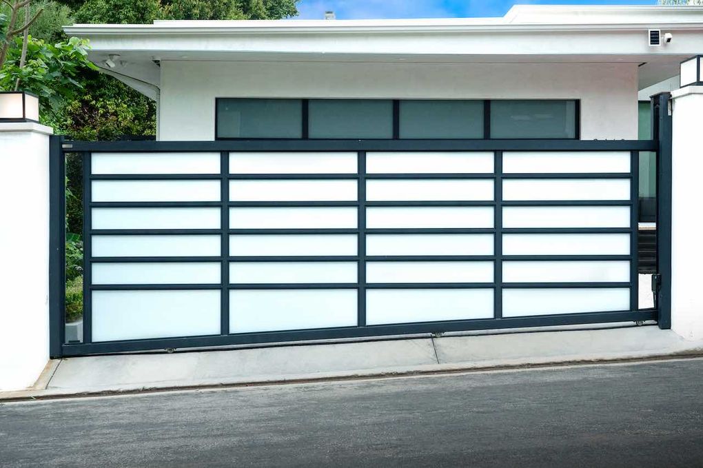 Powder-coated White Glass & Aluminum Sliding Driveway Gate