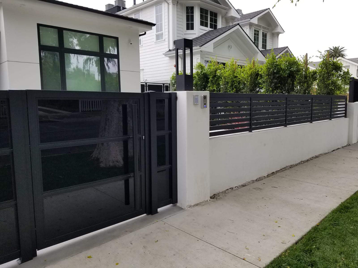 black aluminum and glass entry gate