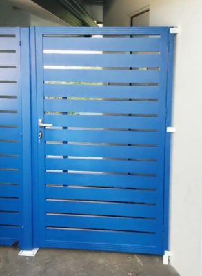 Blue specialty aluminum entry gate