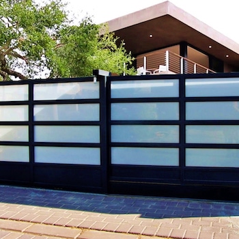 G180-S-2 White Glass and Aluminum Sliding Driveway Gate Mulholland Brand