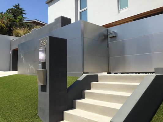 Stainless steel gate with keypad entry