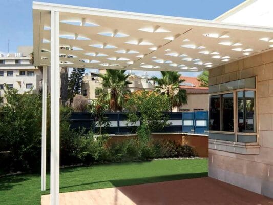 White Aluminum Basket Weave Outdoor Pergola