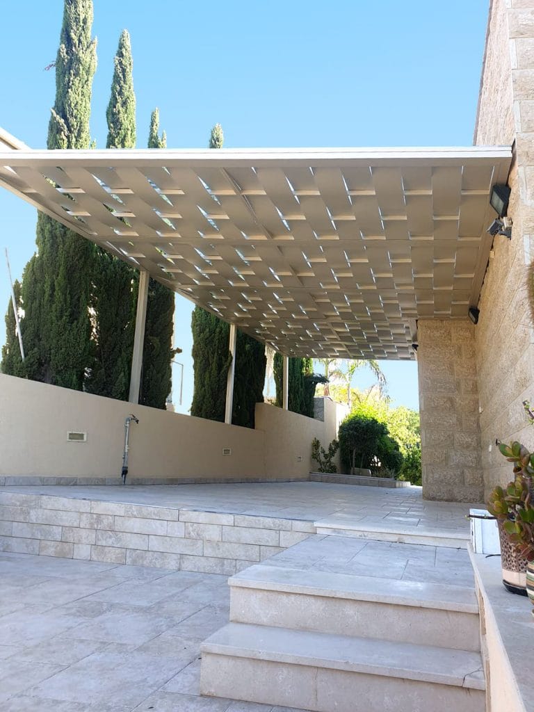 White woven side pergola