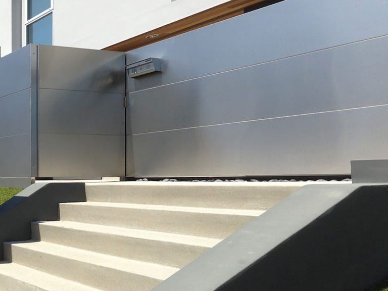 Stainless steel fence with keypad entry