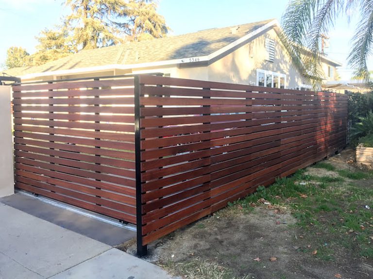 Horizontal slated wood fence
