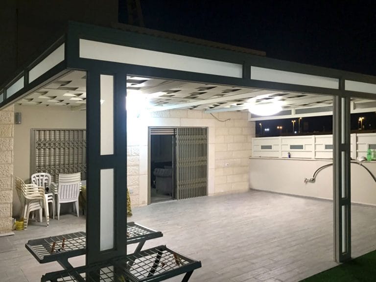 Black woven patio pergola