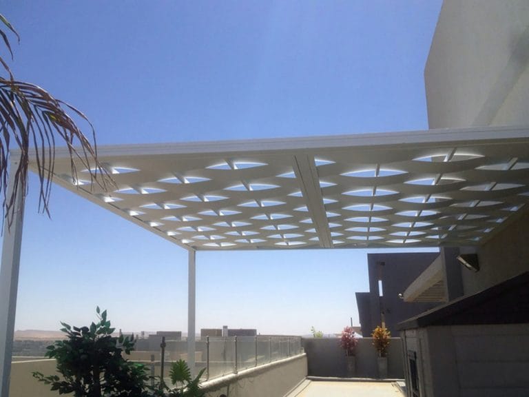 White woven patio pergola