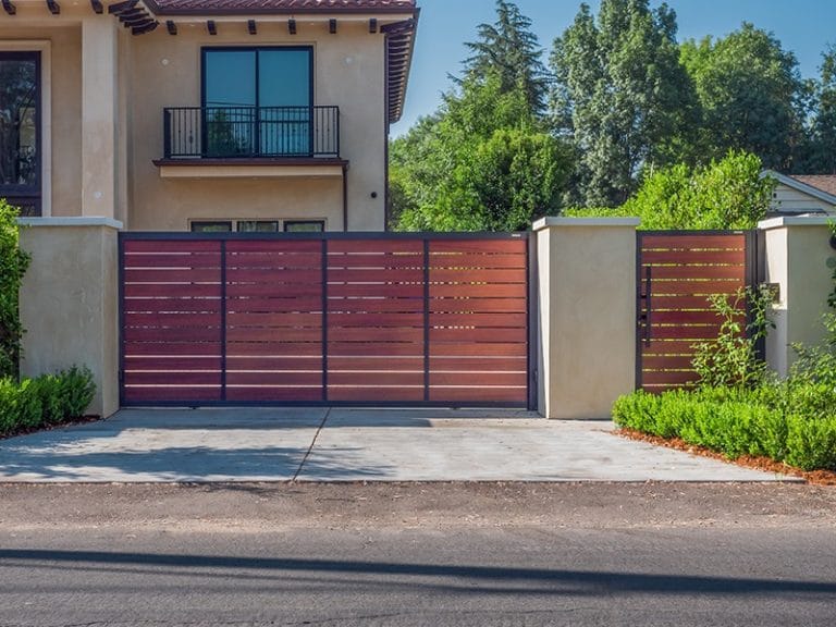 Wood-like aluminum driveway gates