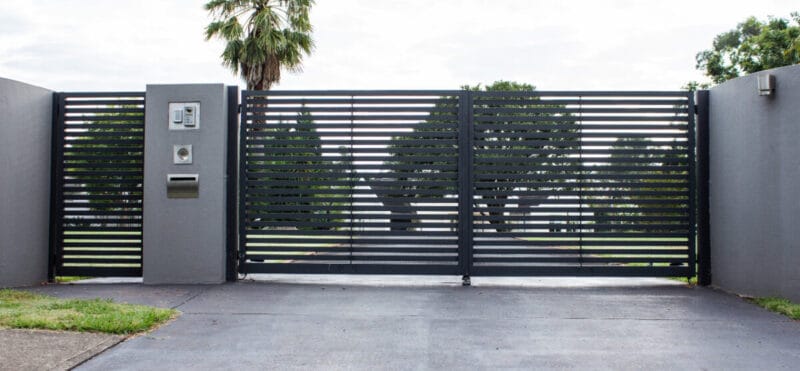 Modern Black Driveway Gate with Intercom